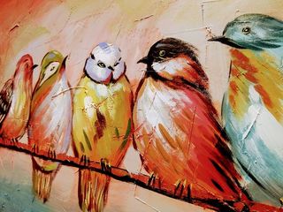 红色，艺术，黄色，绘画，艺术，鸟类，色彩，色彩