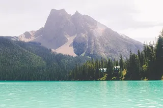 山和海，湖，蓝色，水，绿色，树木，植物，森林
