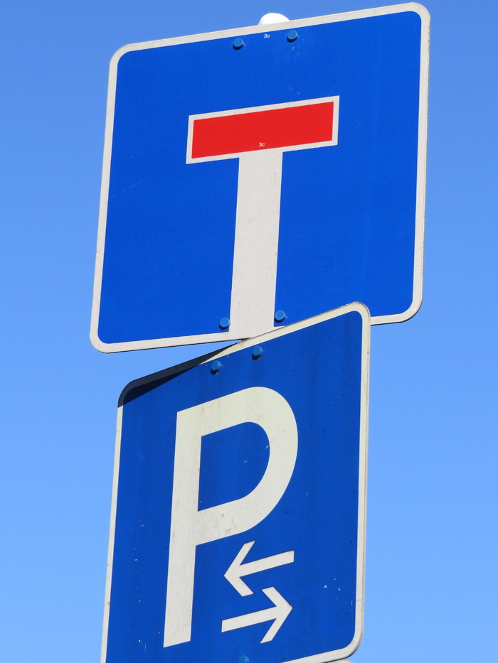 标志，死胡同，停车，蓝色，交通标志，道路标志，停车标志，轮椅