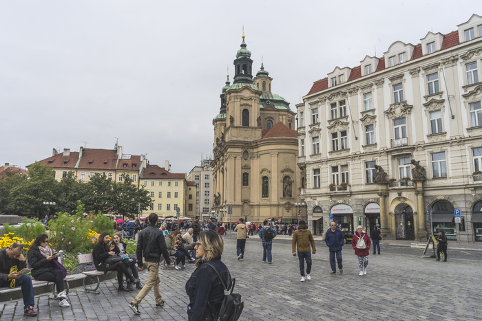 捷克、布拉格、欧洲、砖块、街道、中心、城镇、广场