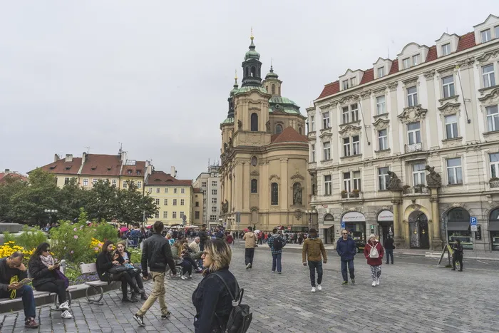 捷克、布拉格、欧洲、砖块、街道、中心、城镇、广场