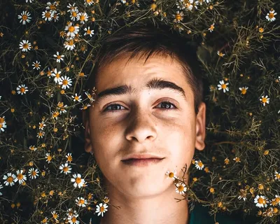 躺在花上的男人