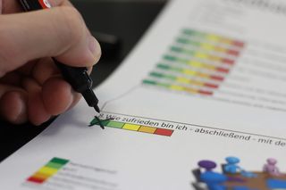 反馈，Ankruezen，彩色，意见，笔，人手，手，菜鸟图库