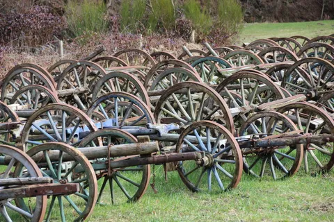 货车车轮，车轮，集合，辐条，木车轮，木车轮，轴，客车