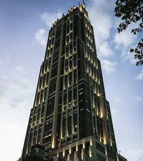 中国，上海，公寓楼，办公室，大楼，市中心，办公楼，黄昏