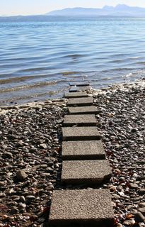 远离，路径，水，通道，入口，石板，海滩，海洋