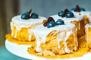 蓝莓奶酪蛋糕，照片，黄色，蛋糕，食物，吃，美味，美食