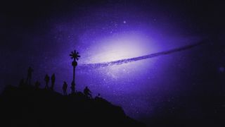 轮廓，人，树，夜晚，银河系，恒星，太阳系，银河系