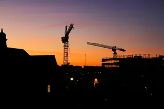 起重机，房屋，黄金，小时，剪影，太阳，日落，建筑