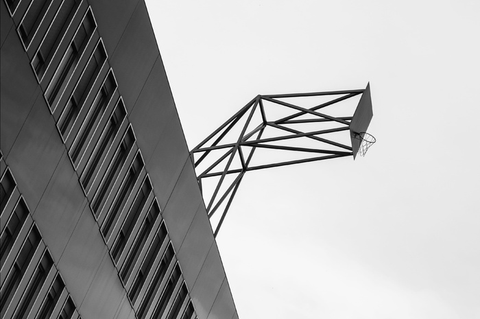 建筑、办公楼、建筑、轮廓、简约、篮球、黑白、单色