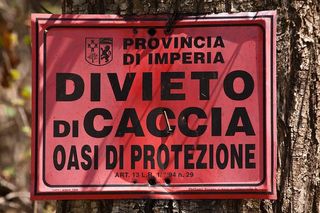 禁止狩猎、生物恢复、自然保护区、盾牌、森林、红色、大字体、意大利