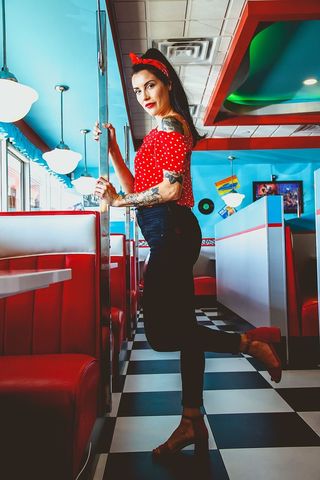 女孩、女人、乐趣、微笑、复古、复古、平装、牛仔裤