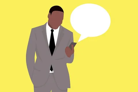 男子在移动设备上接收短信的图示。手机短信。 男子在移动设备上接收短信的图示。手机短信。