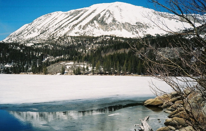 湖、冰、东部、sierras、山脉、雪、景观、低温