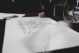 信件，玻璃，羽毛，书写，邮寄，破碎的心，旧的，软木