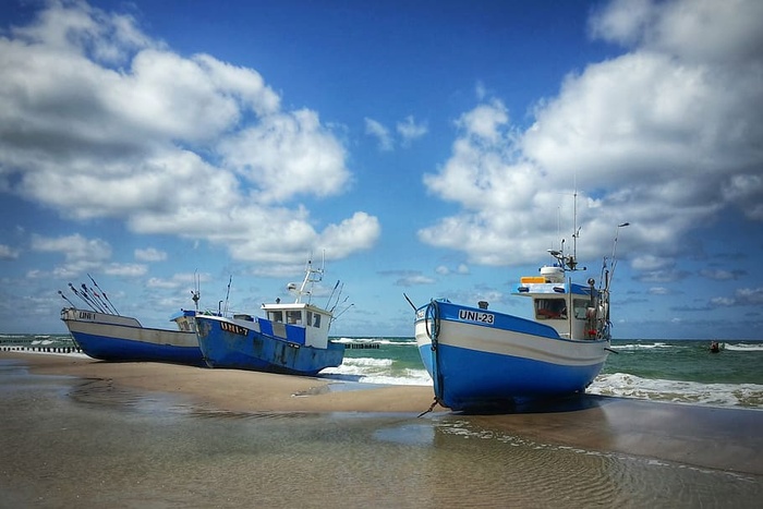 海滩，船，云，海岸，海洋，沙子，海洋，海景