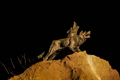 夜晚，狼，配对，黑暗，摄影棚拍摄，黑色背景，动物，没有人