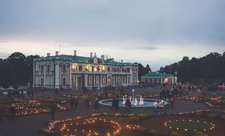 风景，天空，人，灯，建筑，建筑，夜晚，喷泉