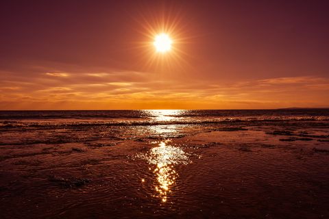 橙色，日落，海洋，太阳，下午，海洋，天空，云