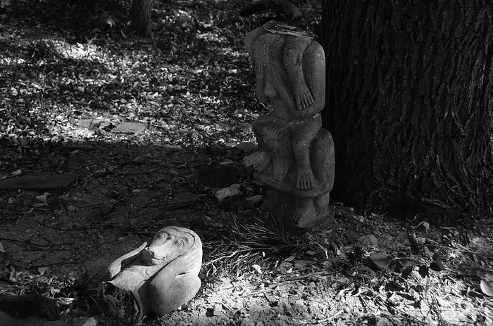 中国，怀柔，自然，树木，破碎，黑白，雕像，破碎的大理石雕像
