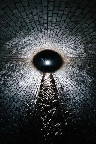 人，站着，里面，隧道，砖墙，墙，水，路