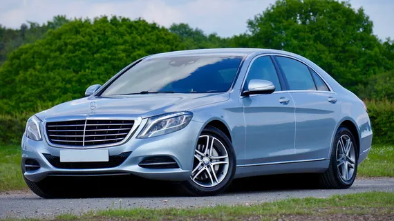 银色梅赛德斯-奔驰s级轿车，停车，铺路，道路，树木，梅赛德斯，汽车，运输