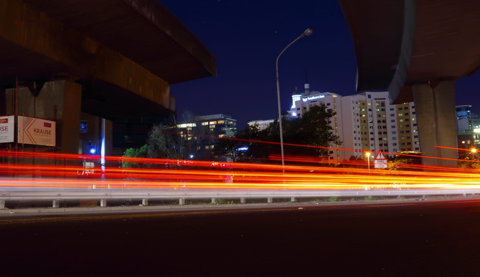 南非、开普敦、开普敦市中心、照明、灯光小道、夜晚、城市、建筑