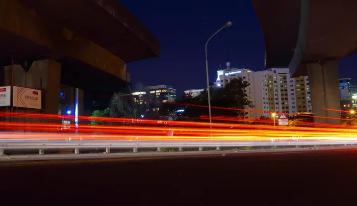南非、开普敦、开普敦市中心、照明、灯光小道、夜晚、城市、建筑