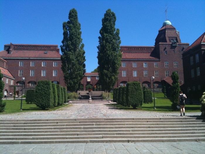 大学、kth、皇家理工学院、砖房、树木、老房子、广场、公园
