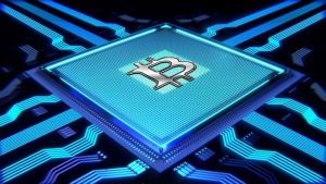 灰色、蓝色、b徽标、比特币、采矿、处理器、加密货币、加密
