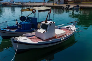 希腊，nea artaki，彩色背景，商业码头，工艺，文化，日，渔船