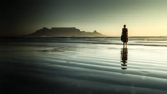 人，站立，身体，水，山，台山，南非，开普敦