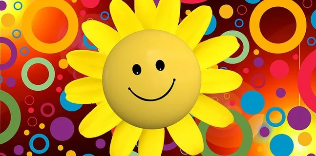 黄色花朵插画，太阳，笑声，光线，运气，快乐，满足，太阳花