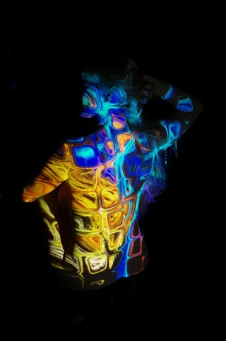 蓝色、金色艺术品、女性、行为、人类、剪影、分形、图案