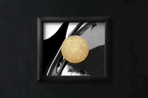 镶框肖像上的圆形棕色硬币