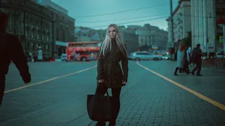 女人，站着，灰色，道路，携带，包，模型，女孩