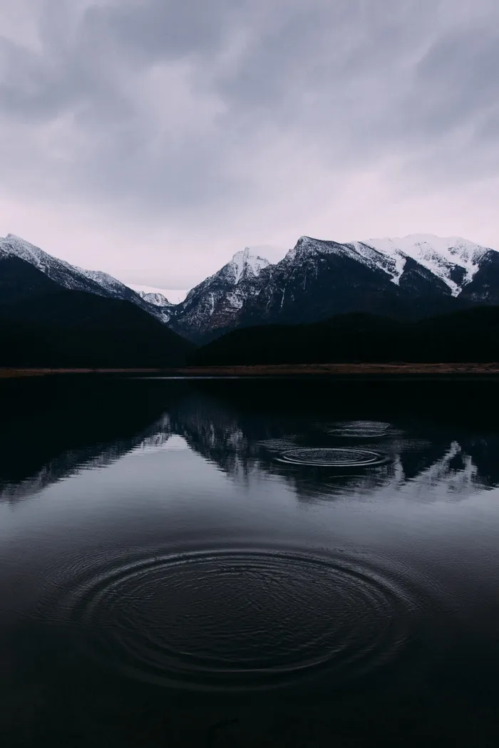 平静，身体，水，山，覆盖，雪，白天，三