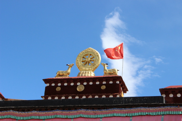 西藏，大昭寺，中国，国旗，拉萨，祈祷，羊，建筑