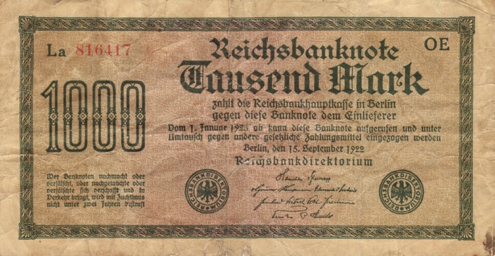 纸币，钞票，钞票，帝国钞票，德意志帝国，1922，旧，马克