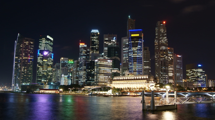 夜间城市景观, 新加坡, 城市, 天际线, 新加坡, 城市, 建筑物, 摩天大楼