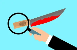 犯罪现场检查的图解。看看证据。