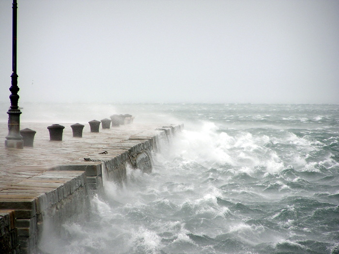 棕色、混凝土、桥梁、海洋、波拉岛、风、风暴海、大海