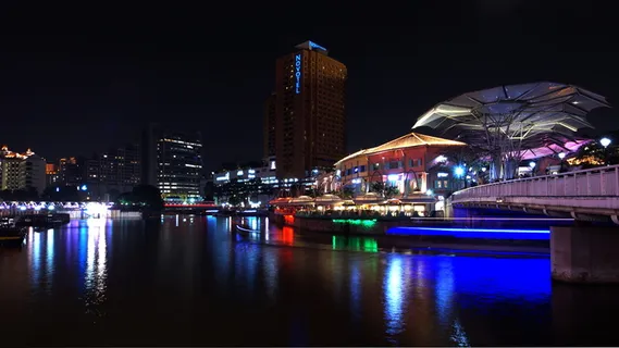 新加坡,夜晚,河流,照明,反射,城市,建筑,建筑外观 新加坡,夜晚,河流,照明,反射,城市,建筑,建筑外观