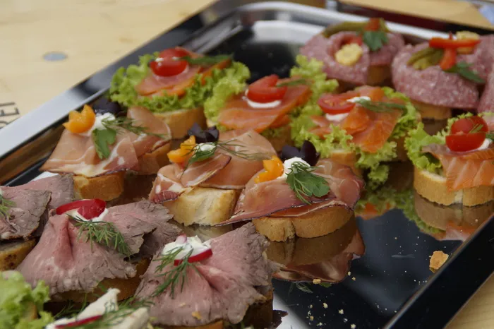肉，蔬菜，灰色，盘子，大块，三明治，吃，宴会
