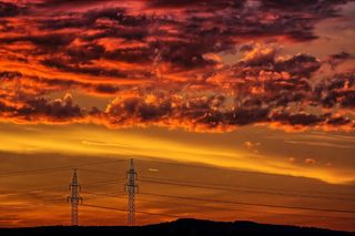 黎明, 日出, 天空, 日落, 云-天空, 电缆, 电力, 电源线