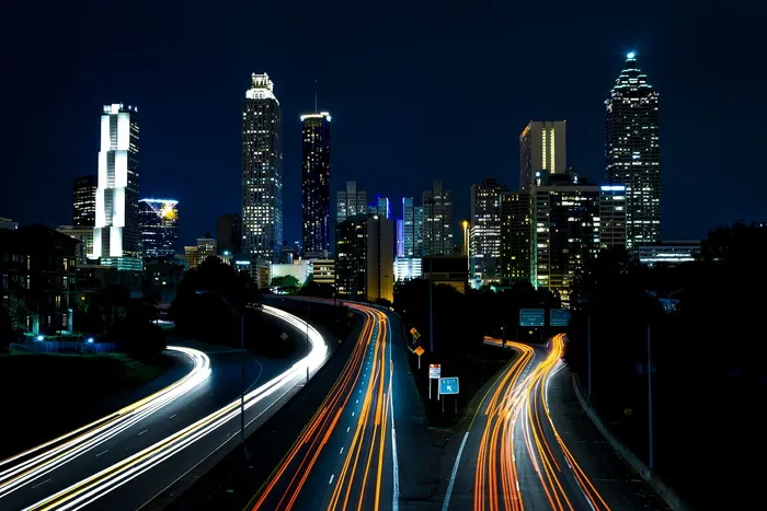 timelapse摄影，车灯，城市，夜间，汽车，车灯打开，亚特兰大，佐治亚州