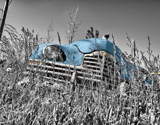 选择性、彩色摄影、经典、蓝色、汽车、oldtimer、复古、旧