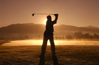 剪影，男人，玩，高尔夫，注意，泰国，游戏，玩