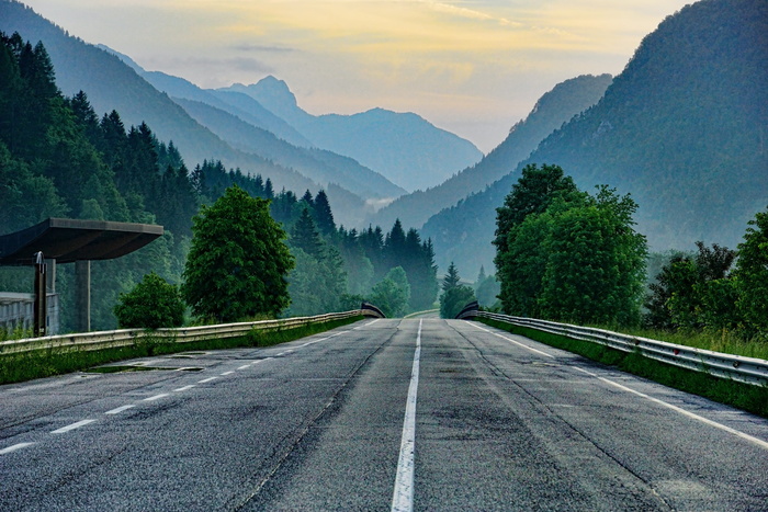景观照片，道路，山脉，abendstimmung，景观，全景，黄昏，夜景