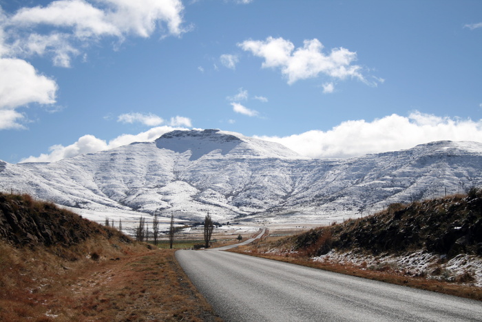 南非，东开普省，山脉，雪，冬天，山峰，道路，地平线